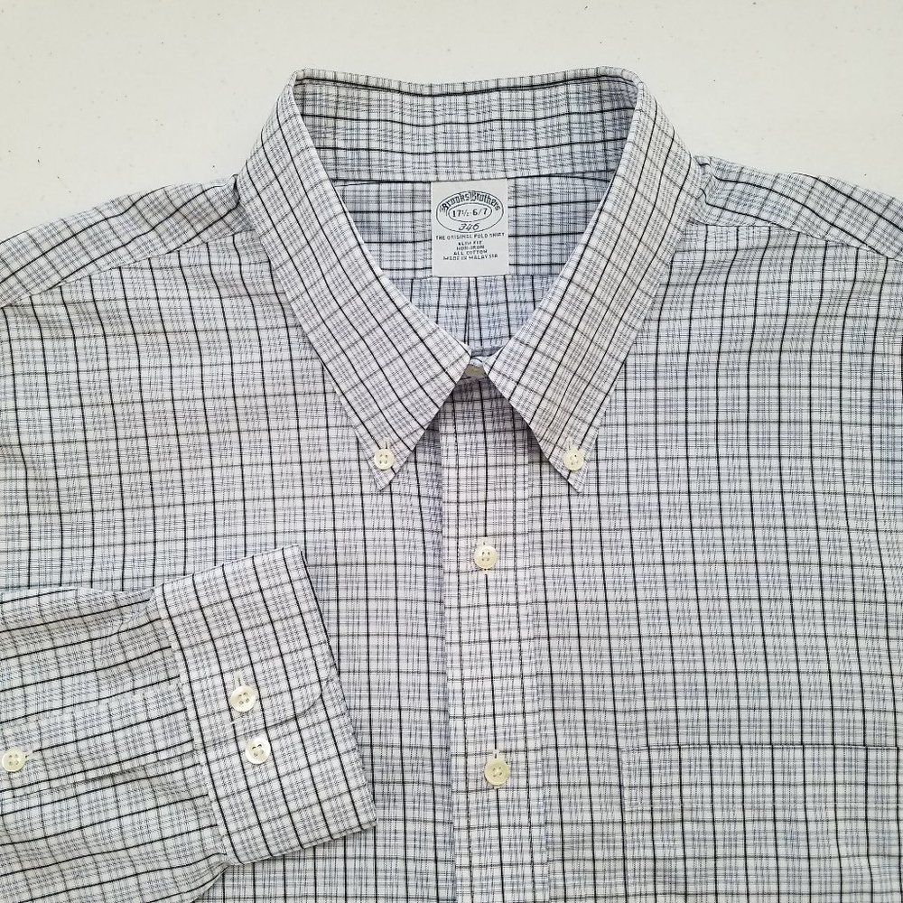 Brooks Brothers‎ 346 Blue Plaid Dress Shirt SLIM FIT Mens Size 17.5-6/7